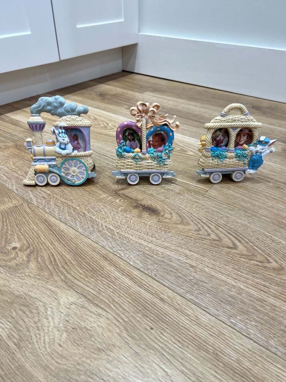Vintage 1992 Malden Design Easter Bunny Train 3-Piece Picture Frame Set